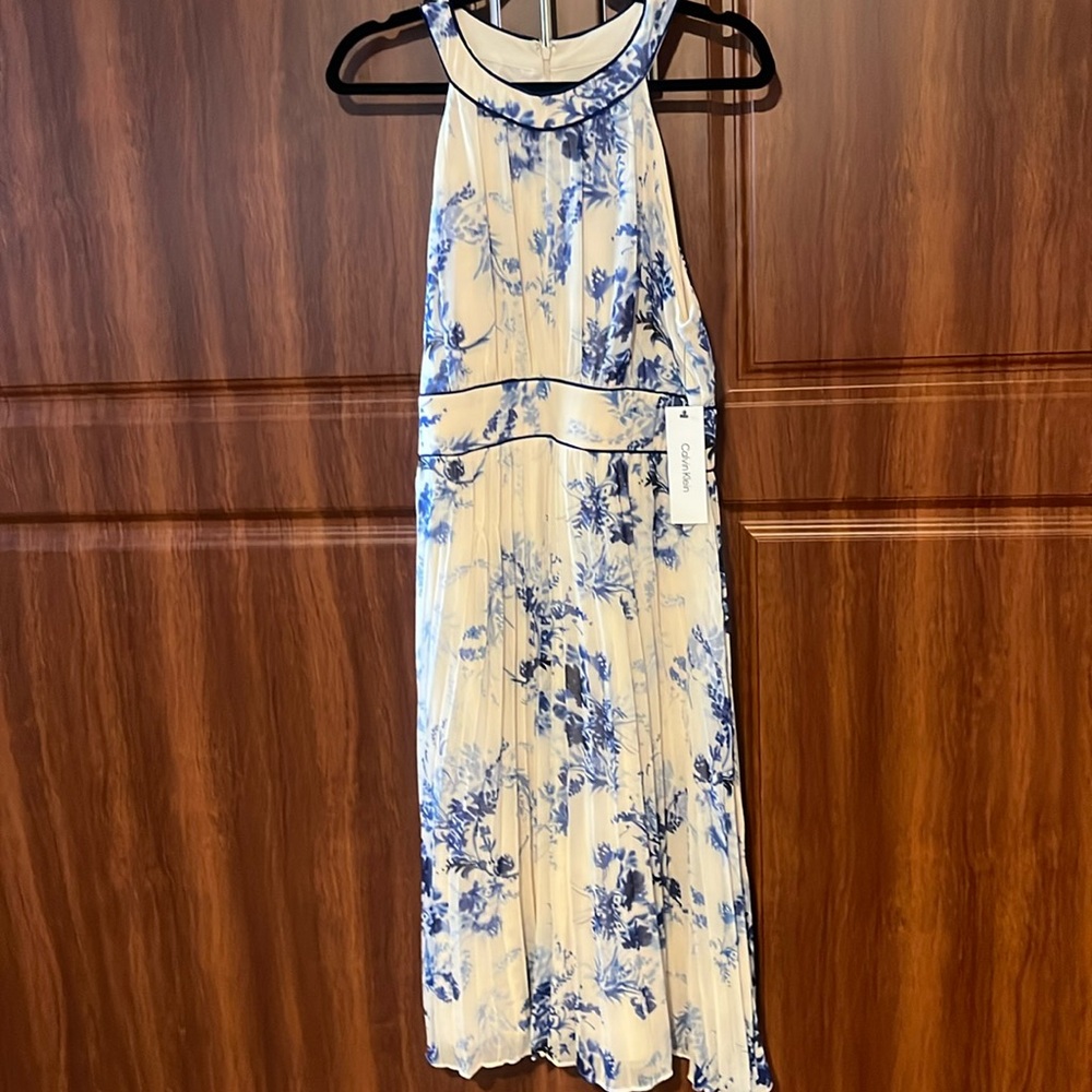 Calvin Klein Long pleated floral halter dress.  NWT Size 10